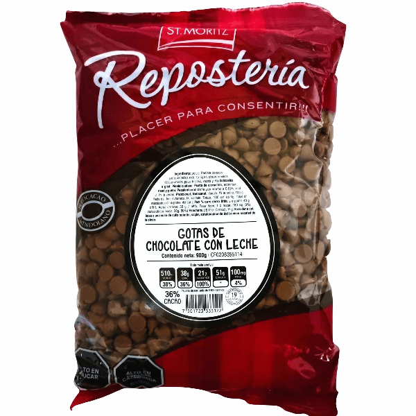 Gotas cobertura de chocolate con leche 3500 500gr st moritz