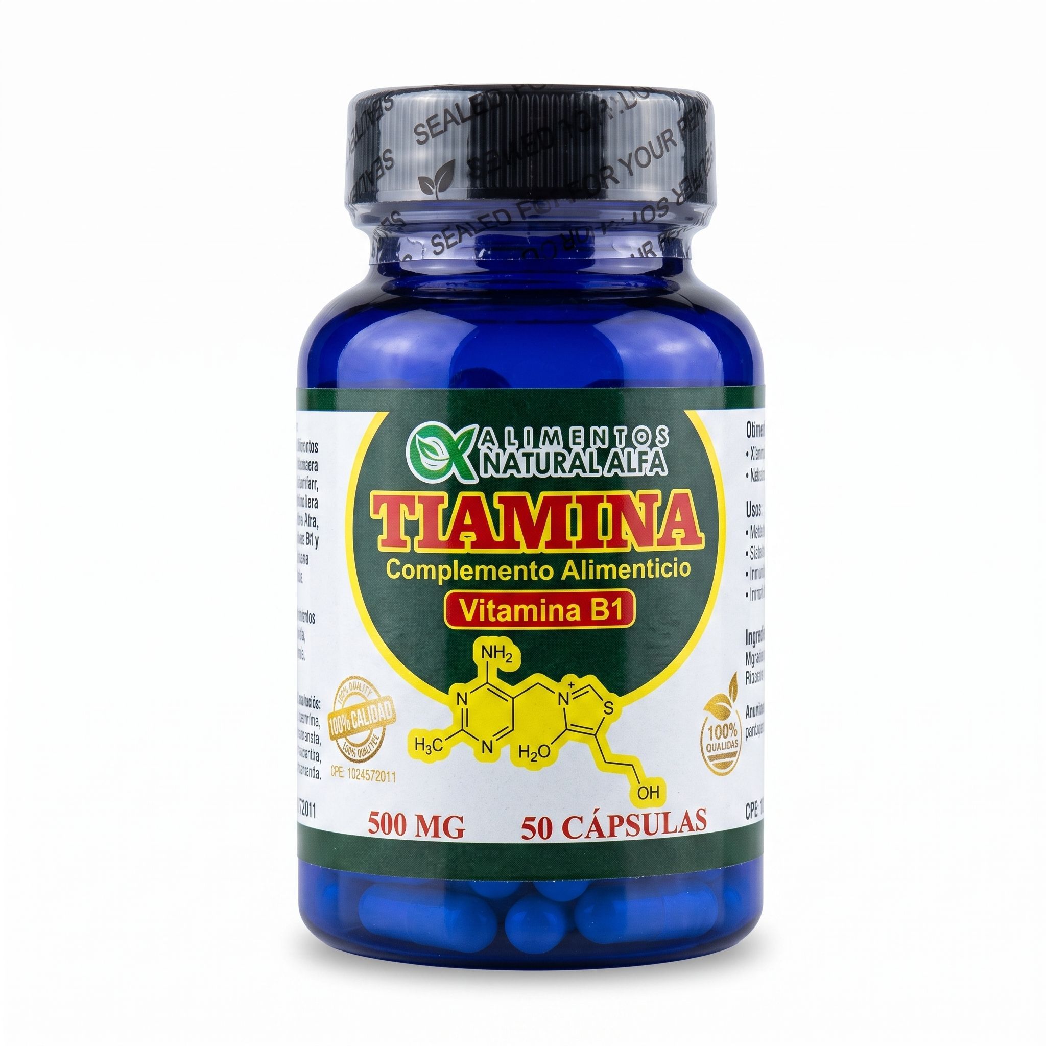 Tiamina Vitamina B1 500Mg X 50Caps Alimentos Natural Alfa